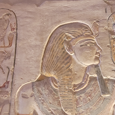 Close-up of ancient Egyptian carvings.