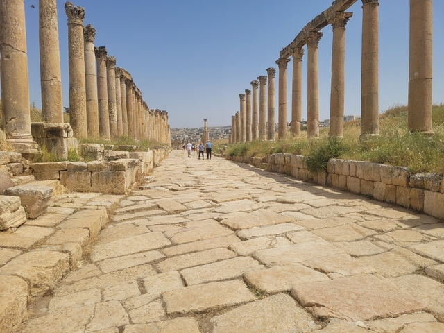 Ancient colonnade road in a desert town.