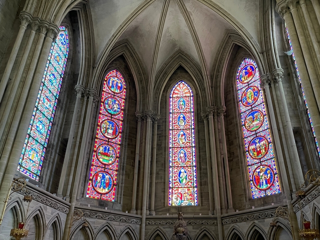 Beautiful stained glass windows in a historical church.