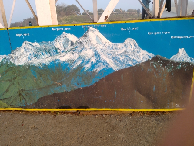      Detailed mural of mountain peaks with names.
  