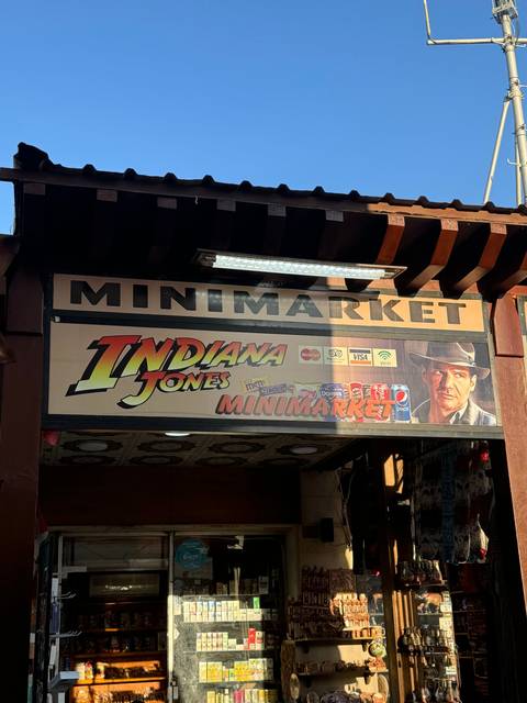 Sign for Indiana Jones Minimarket.