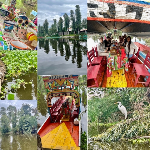 Colorful boat decoration with diners enjoying a meal