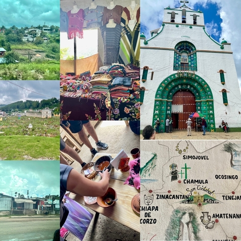 Marketplace, crafts, and traditional architecture in a collage