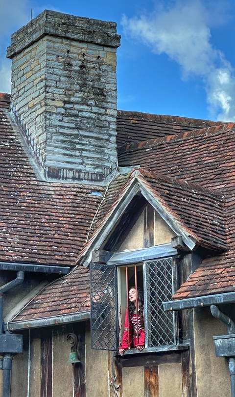 Close-up of a traditional rooftop made of shingles.