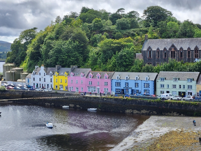 Colorful buildings alongside the harbor.