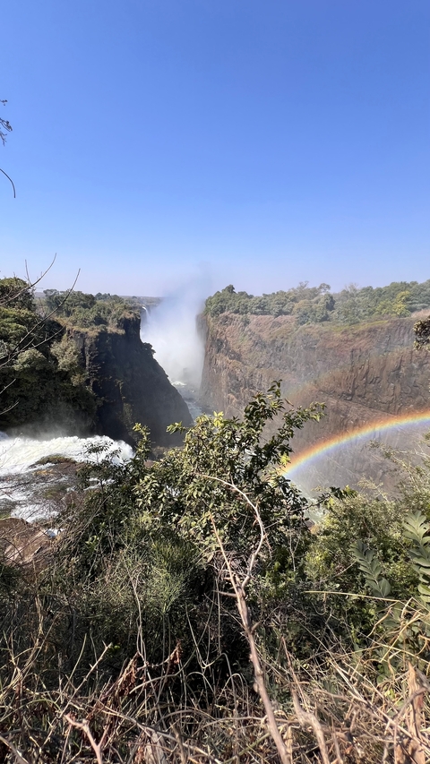 Victoria Falls with a rainbow.