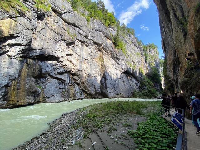 Scenic view of a winding river in a rocky gorge.