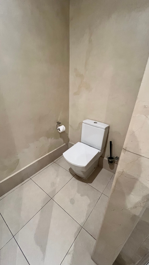       Image of a toilet in a plain bathroom.
  