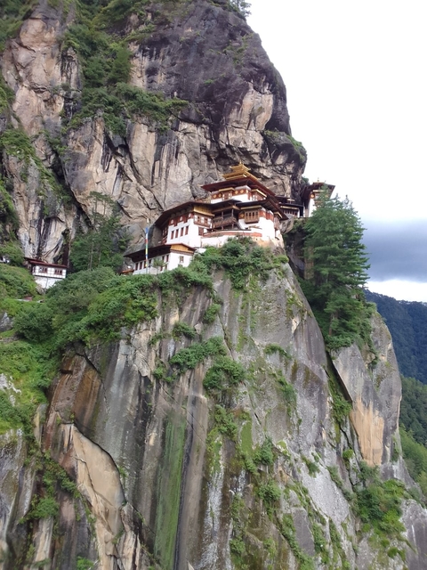 Taktsang Monastery perched on a cliff in Bhutan.