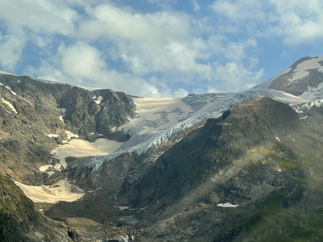       Glaciers on a mountain peak.
  
