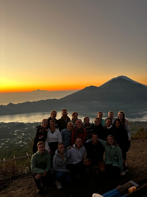 Group photo with mountain scenery