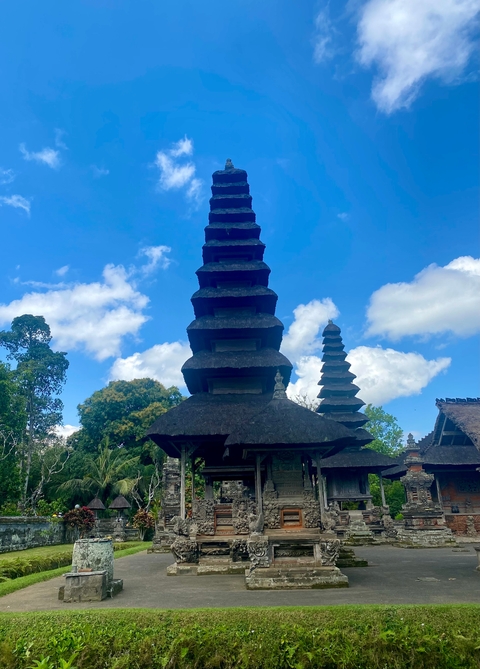 Traditional Balinese pagoda with a clear blue sky