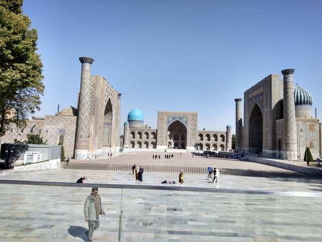 Registan Square with intricate architecture.