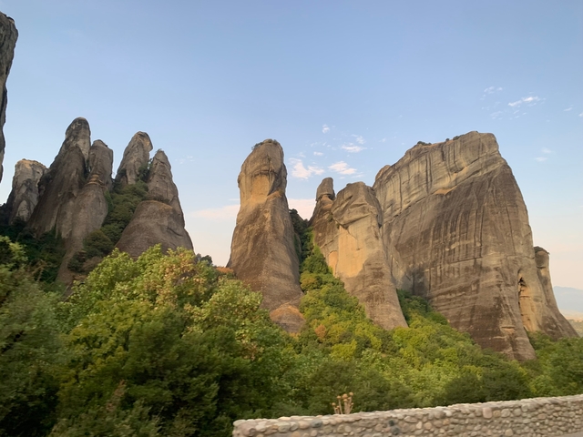 Striking rock formations reaching up to the sky.