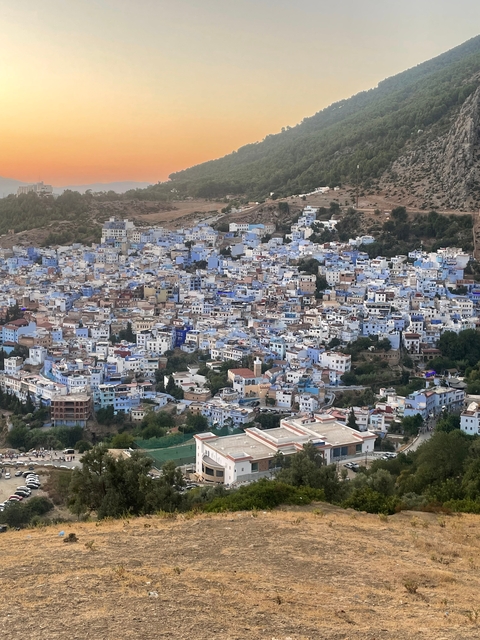 An aerial view of the blue city of Chefchaouen.