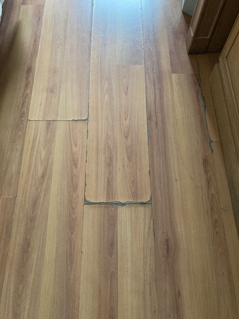 Detailed view of wooden floor with visible damage.