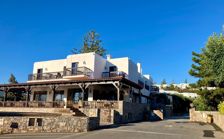 Traditional Mediterranean-style building with a clear blue sky