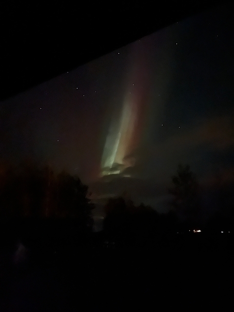       Northern lights illuminating the night sky.
  