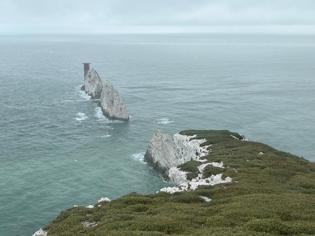       The Needles rock formations in the sea.
  
