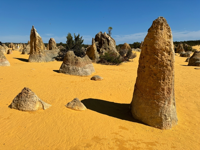 Unique rock formations in a desert-like landscape.