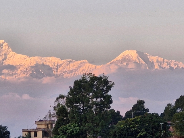 Mountain range with snow-capped peaks.