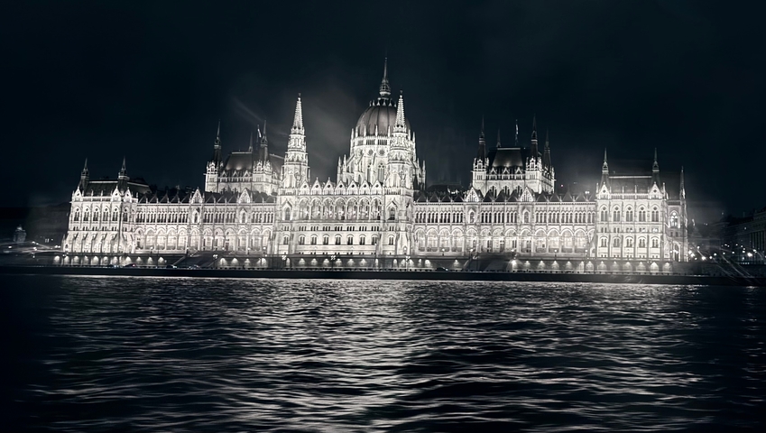 Night view of the illuminated Hungarian Parliament Building