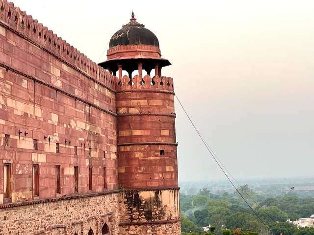       Watchtower corner at a fort, showcasing defensive architecture.
  