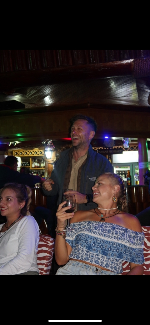       Group of people celebrating at a lively venue.
  