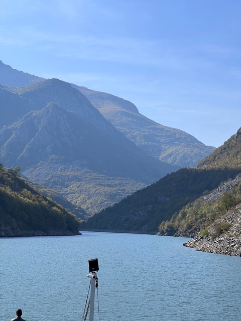 Distant view of mountains with a valley.