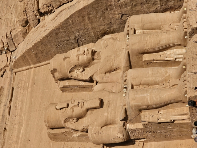       Close-up of the Abu Simbel statues on a temple facade.
  