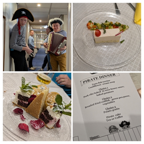       Collage of dishes and menu from a dinner event.
  