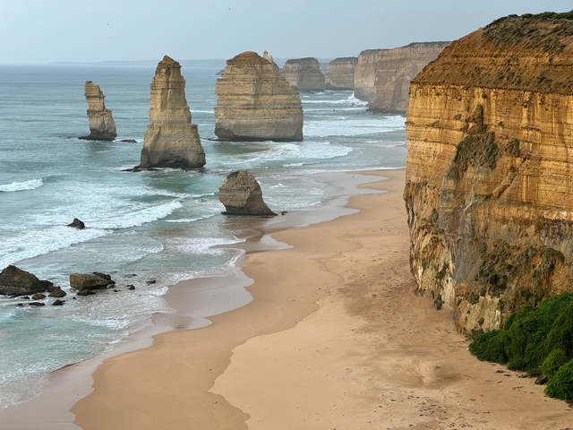 The Twelve Apostles rock formations along the coastline