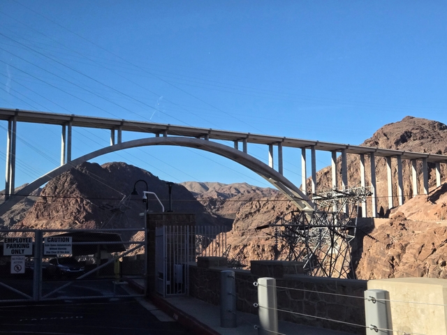 View of a large bridge spanning over a ravine.