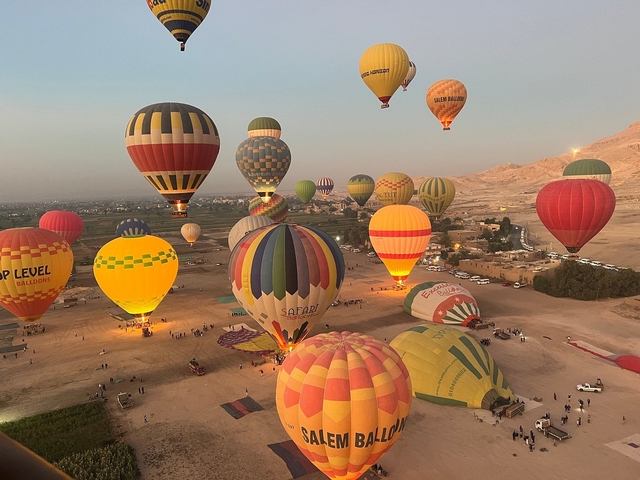 Multiple hot air balloons taking flight at dawn.