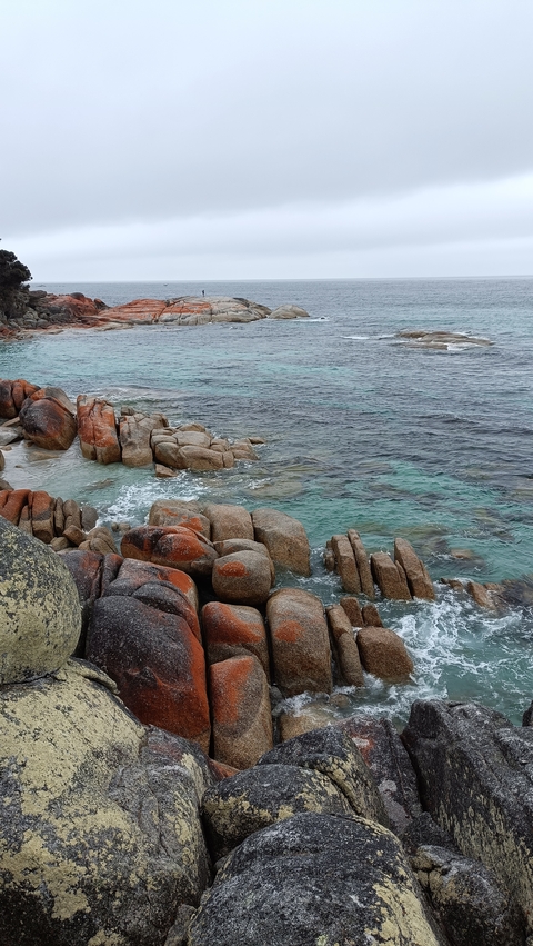       Coastal rocky landscape with clear turquoise water.
  