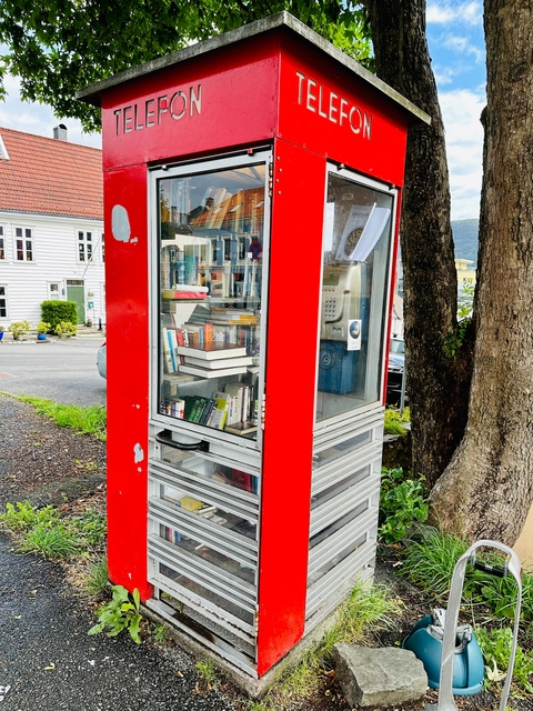 Telephone booth repurposed as a book exchange library.