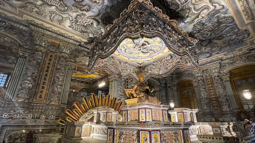 Intricately decorated interior of a temple or palace.