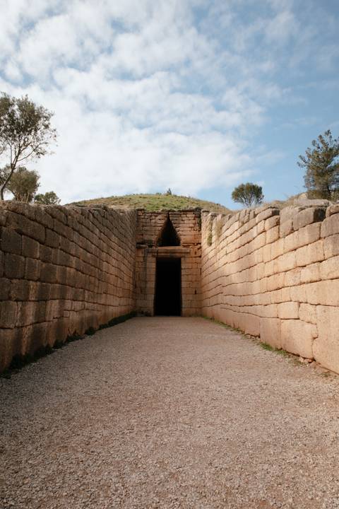Entrance to an ancient stone tomb.