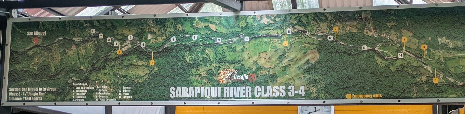 Map showing the Sarapiqui River Class 3-4 details.