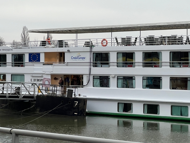 Cruise ship with European Union flag.