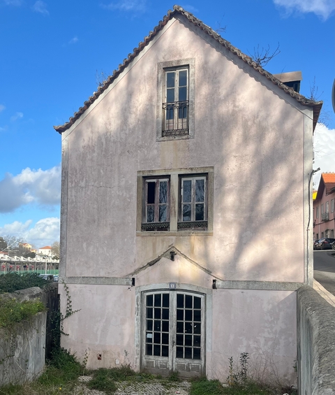       A plain wall of a building with windows.
  