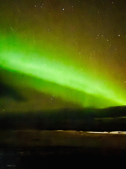 Bright green Northern Lights across a night sky.