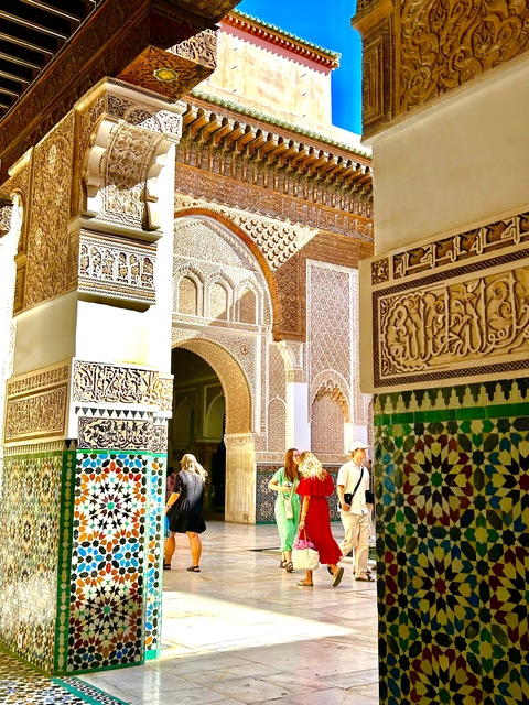 Ornate Moroccan architecture with colorful tiles.