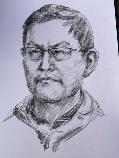       Sketch of a man wearing glasses.
  