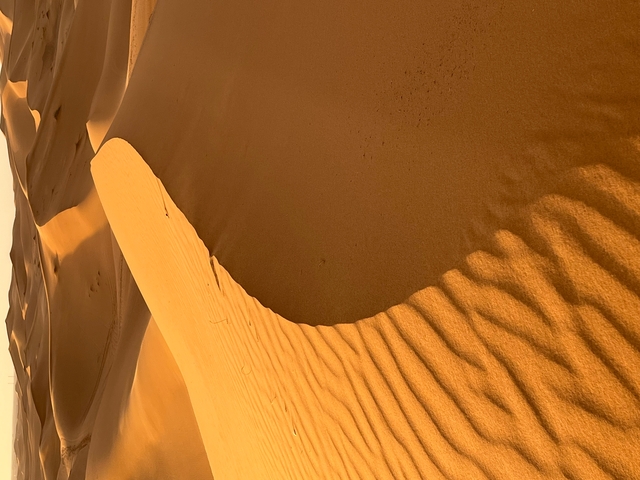 Sand dunes with wave-like patterns.