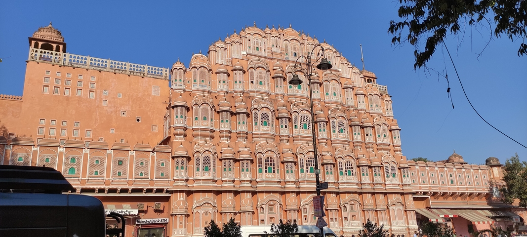 Hawa Mahal, a pink and red sandstone palace in Jaipur.