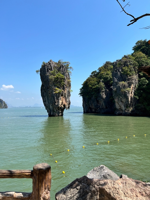 Iconic limestone rock formation in the sea.