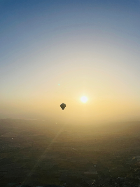       Hot air balloon in the sky during sunrise.
  