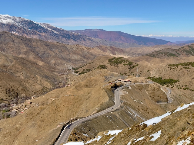 Panoramic view of mountainous landscape and roads.