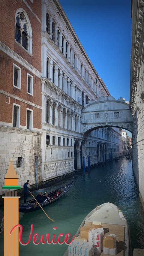 Bridge of Sighs over a canal in Venice, Italy.